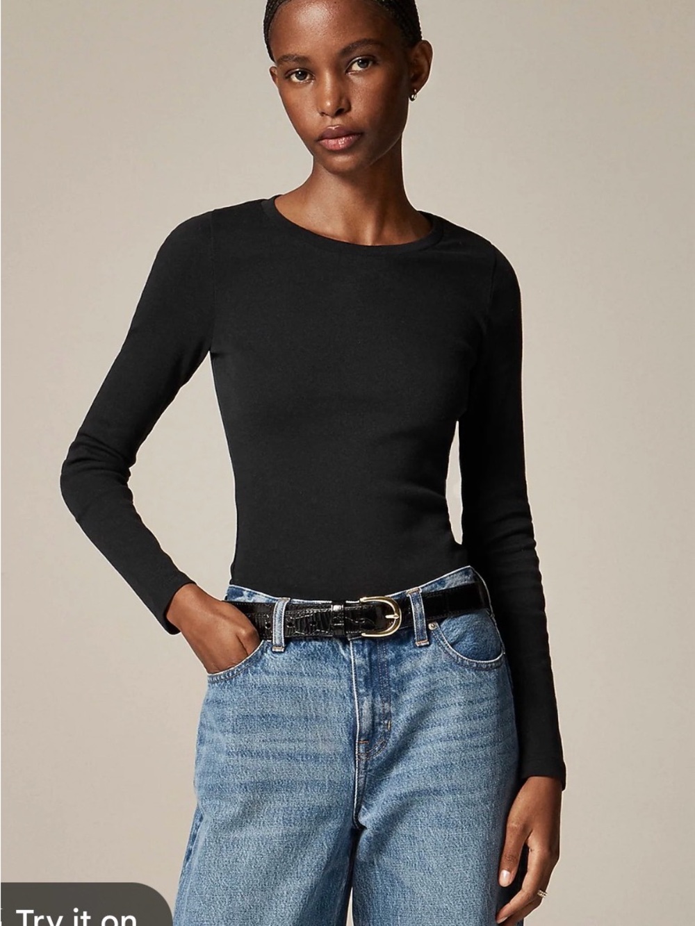 J. Crew Perfect Fit Black Long-Sleeve Crewneck Top Tee